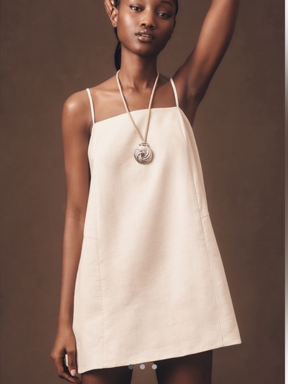 Anthropologie Mare Mare Square-Neck Linen A-Line Mini Dress Beige Small $148